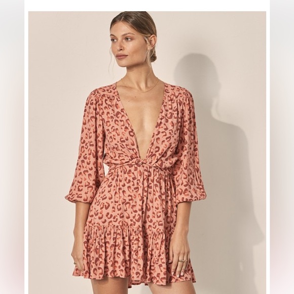 Kivari Dylan Tie Front Mini Dress Dylan Leopard - S - Picture 2 of 6